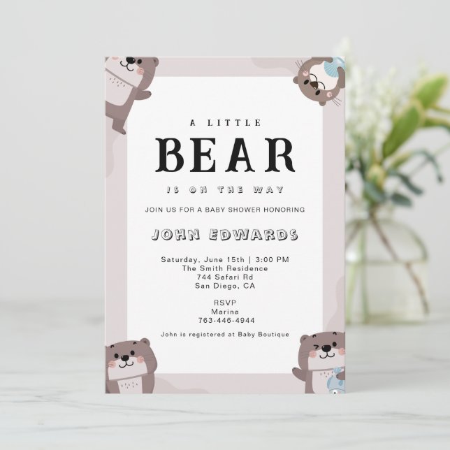Little Bear Baby Shower Invitation Design Inbjudningar (Stående Fram)