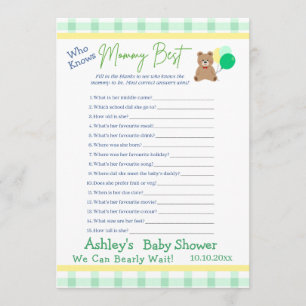 Little Bear Ballong Könsneutral Baby Shower SPEL Kort