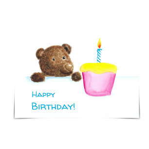 Little Bear Craking Rosa Birthday Cuptårkort Kort