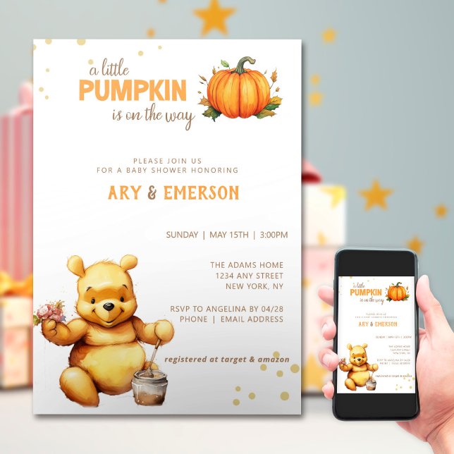 Little Bear Fall Harvest Pumpkin Baby Shower Inbjudningar (Skapare uppladdad)