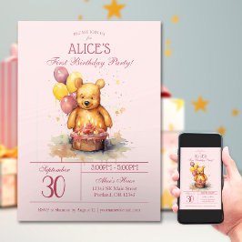 Little Bear Party Watercolor | Första födelsedag Inbjudningar