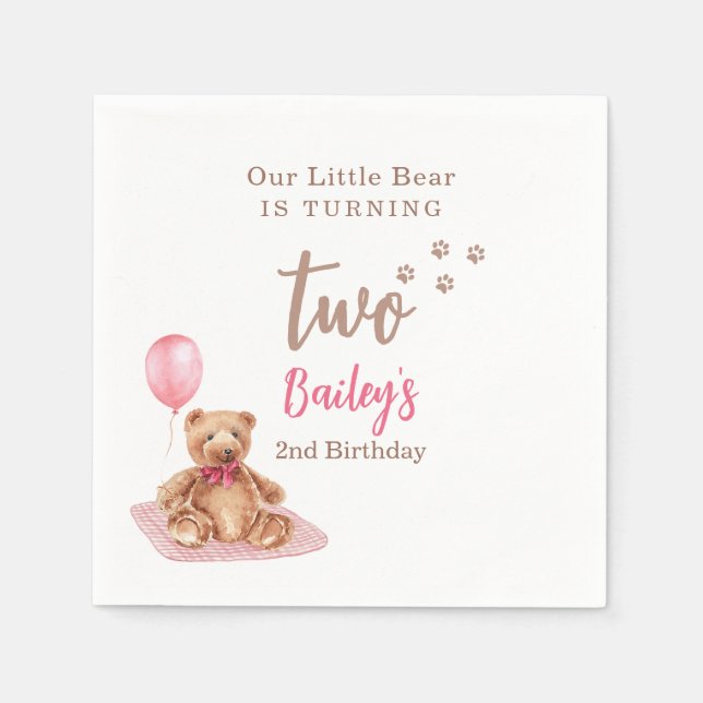 Little Bear Pink Any Age Birthday Pappersservett (Framsidan)