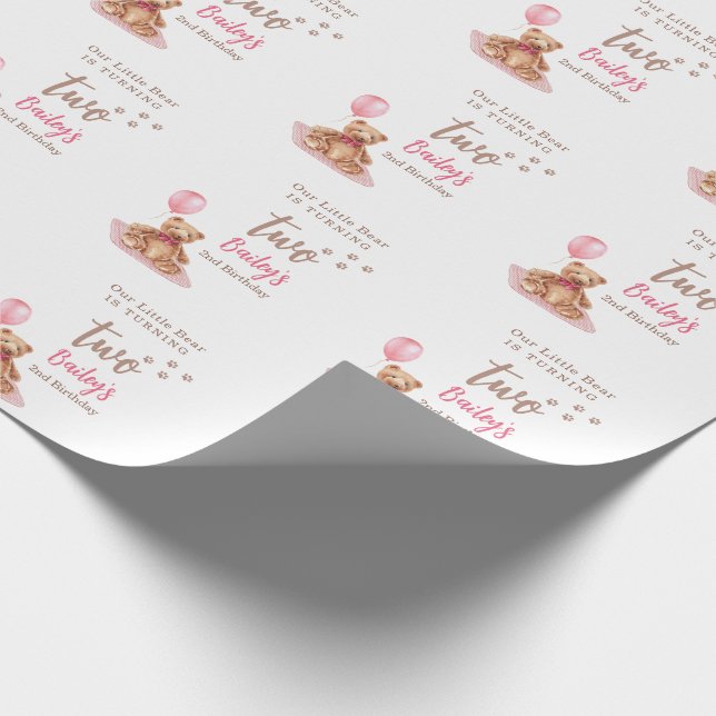 Little Bear Pink Any Age Birthday Presentpapper (Hörn)