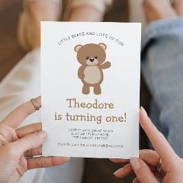 Little Bear Turding One Woodland First Birthday Inbjudningar