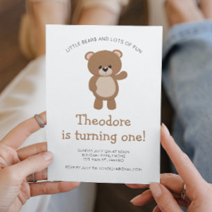 Little Bear Turding One Woodland First Birthday Inbjudningar