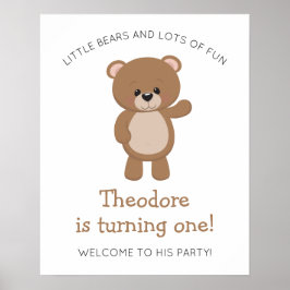 Little Bear Turding One Woodland First Birthday Poster