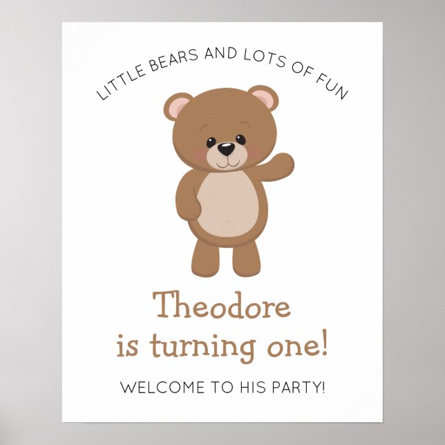 Little Bear Turding One Woodland First Birthday Poster (Framsidan)