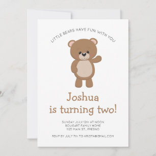 Little Bear Turding Two Woodland Second Birthday Inbjudningar