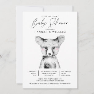 Little Bear Watercolor Baby Shower Inbjudningar