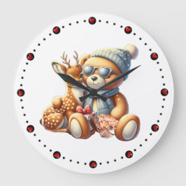 Little bear with fawn in arms winter Christmas Stor Klocka