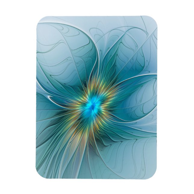 Little Beauty Modern Blue Gold Fractal Art Flower Magnet (Vertikal)