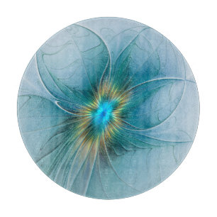 Little Beauty Modern Blue Guld Fractal Art Flower