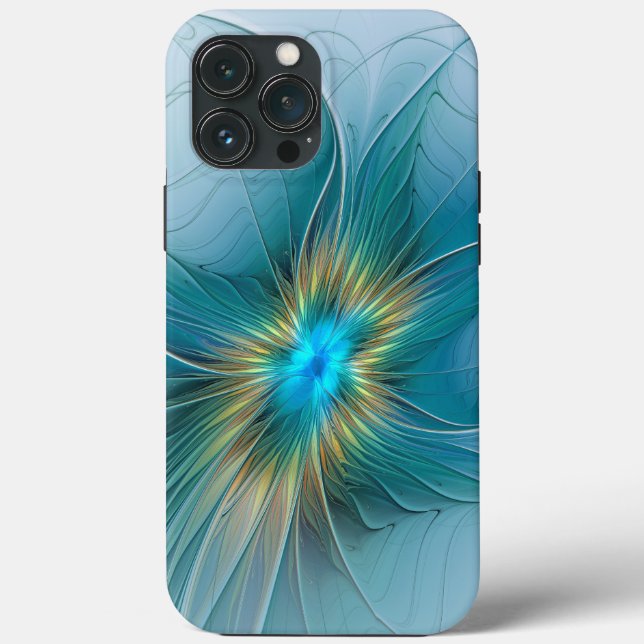 Little Beauty Modern Blue Guld Fractal Art Flower (Baksida)