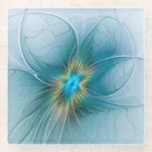 Little Beauty Modern Blue Guld Fractal Art Flower