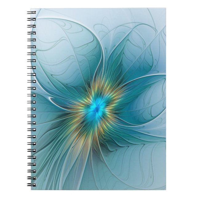 Little Beauty Modern Blue Guld Fractal Art Flower Anteckningsbok (Framsidan)