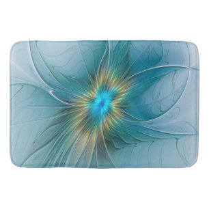 Little Beauty Modern Blue Guld Fractal Art Flower Badrumsmatta