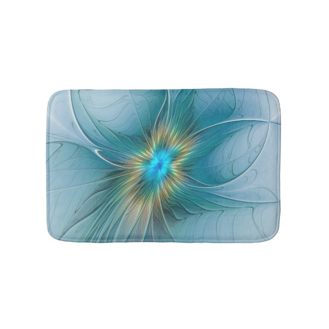Little Beauty Modern Blue Guld Fractal Art Flower Badrumsmatta (Framsidan)