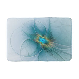 Little Beauty Modern Blue Guld Fractal Art Flower Badrumsmatta
