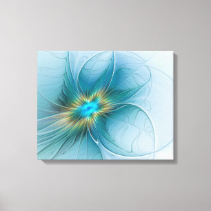 Little Beauty Modern Blue Guld Fractal Art Flower Canvastryck
