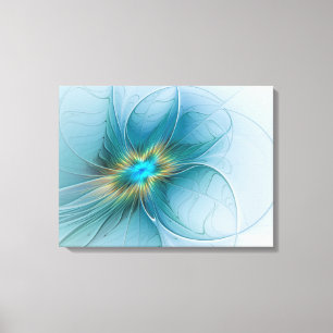 Little Beauty Modern Blue Guld Fractal Art Flower Canvastryck