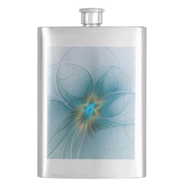 Little Beauty Modern Blue Guld Fractal Art Flower Fickplunta (Framsidan)