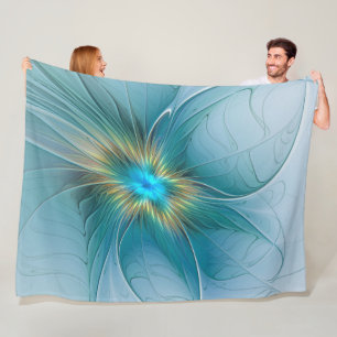 Little Beauty Modern Blue Guld Fractal Art Flower Fleecefilt