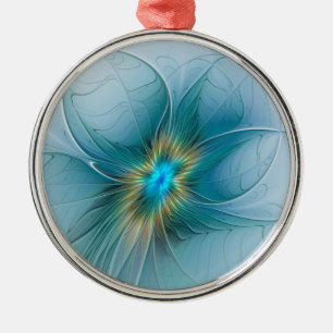 Little Beauty Modern Blue Guld Fractal Art Flower Julgransprydnad Metall