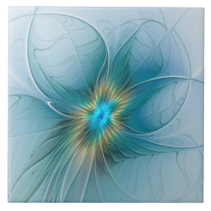Little Beauty Modern Blue Guld Fractal Art Flower Kakelplatta