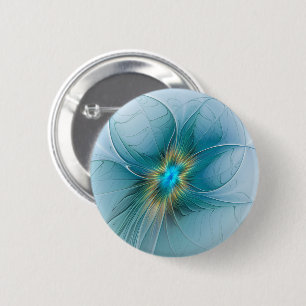 Little Beauty Modern Blue Guld Fractal Art Flower Knapp