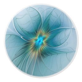 Little Beauty Modern Blue Guld Fractal Art Flower Knopp