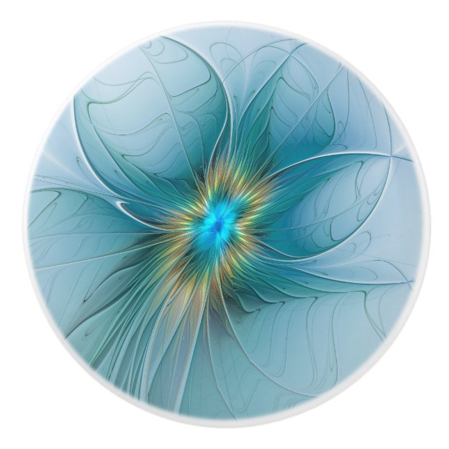 Little Beauty Modern Blue Guld Fractal Art Flower Knopp (Framsidan)
