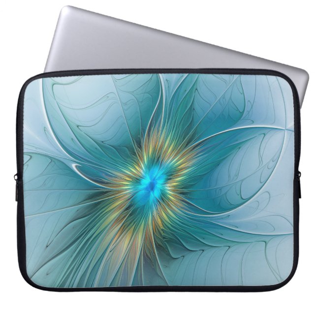 Little Beauty Modern Blue Guld Fractal Art Flower Laptop Fodral (Framsidan)