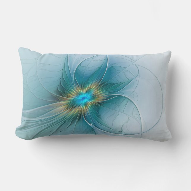 Little Beauty Modern Blue Guld Fractal Art Flower Lumbarkudde (Framsida)