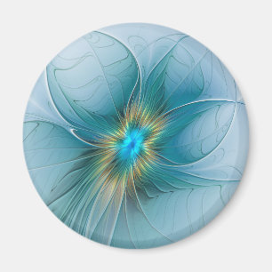 Little Beauty Modern Blue Guld Fractal Art Flower Magnet