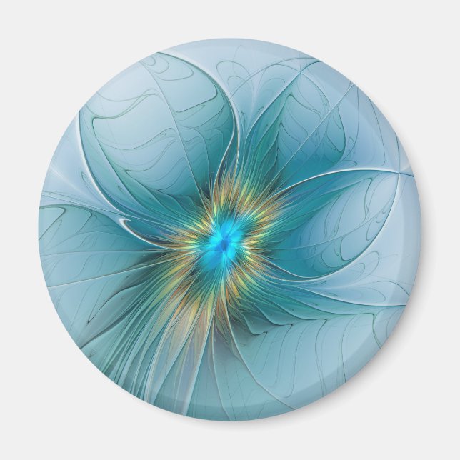 Little Beauty Modern Blue Guld Fractal Art Flower Magnet (Framsidan)