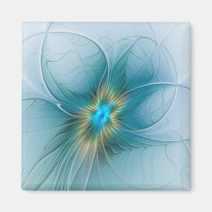 Little Beauty Modern Blue Guld Fractal Art Flower Magnet