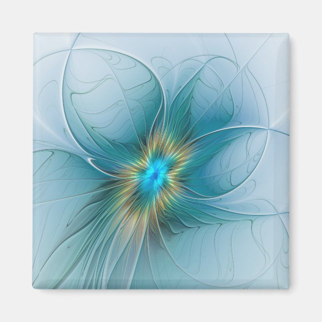 Little Beauty Modern Blue Guld Fractal Art Flower Magnet (Framsidan)