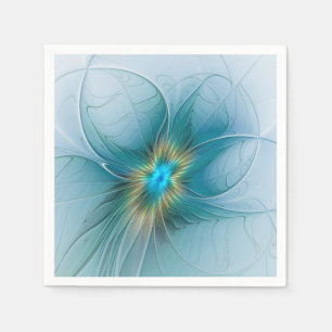 Little Beauty Modern Blue Guld Fractal Art Flower Pappersservett