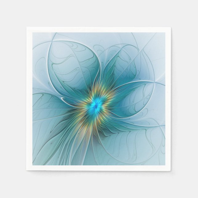 Little Beauty Modern Blue Guld Fractal Art Flower Pappersservett (Framsidan)
