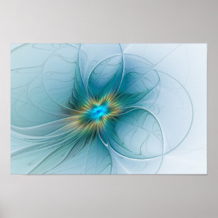 Little Beauty Modern Blue Guld Fractal Art Flower Poster