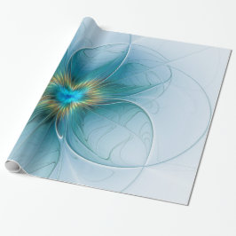Little Beauty Modern Blue Guld Fractal Art Flower Presentpapper