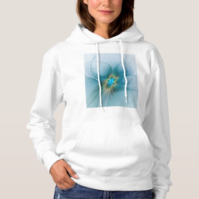 Little Beauty Modern Blue Guld Fractal Art Flower T Shirt (Framsida)