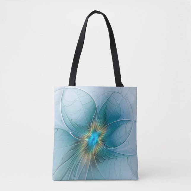 Little Beauty Modern Blue Guld Fractal Art Flower Tygkasse (Framsida)