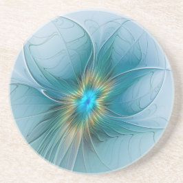 Little Beauty Modern Blue Guld Fractal Art Flower Underlägg