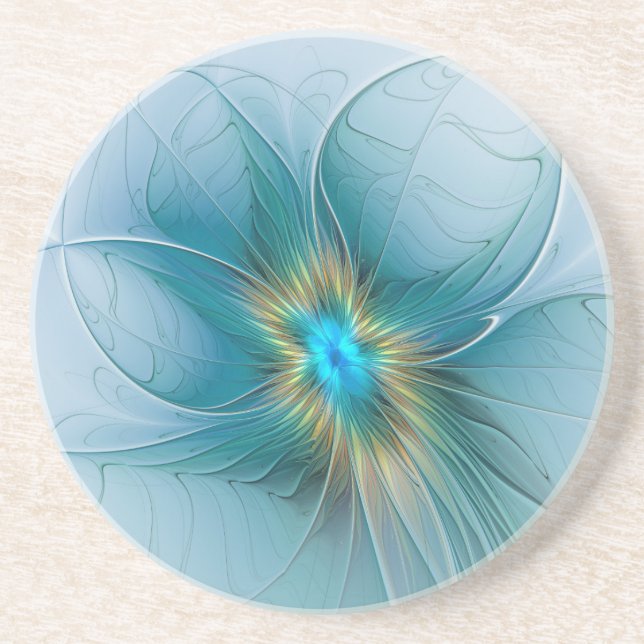 Little Beauty Modern Blue Guld Fractal Art Flower Underlägg (Framsidan)