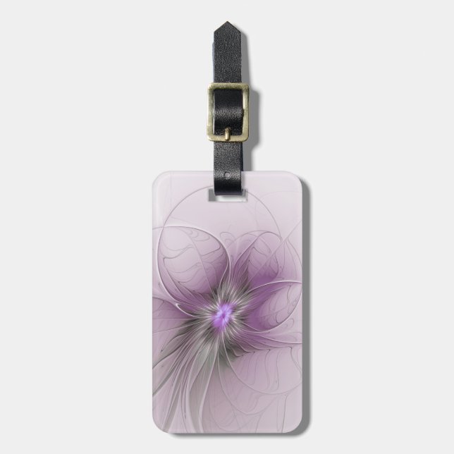 Little Beauty Modern Mauve Grått Fractal Art Flowe Bagagebricka (Vertikal Framsida)