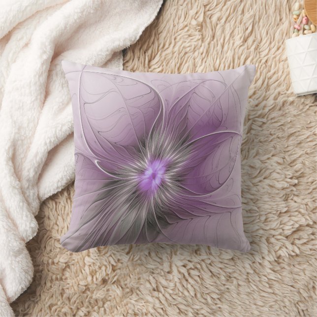 Little Beauty Modern Mauve Grått Fractal Art Flowe Kudde (Filt)