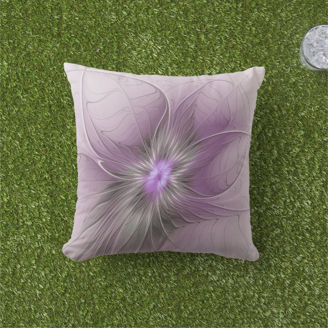 Little Beauty Modern Mauve Grått Fractal Art Flowe Kudde (Gräs)