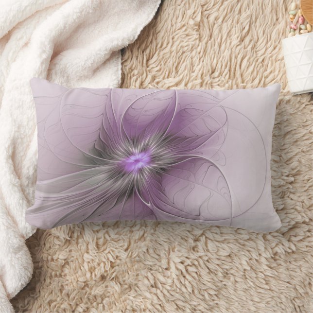 Little Beauty Modern Mauve Grått Fractal Art Flowe Lumbarkudde (Filt)