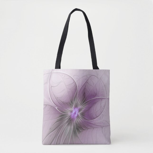 Little Beauty Modern Mauve Grått Fractal Art Flowe Tygkasse (Framsida)